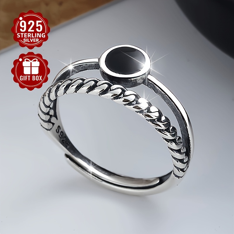 S925 Silver Chain Drop Glue Double Layer Open Adjustable Ring